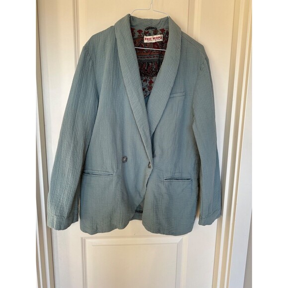 Free People Rowan Blazer Jacket Small Green One Button Textured Long Sleeve - Picture 3 of 7